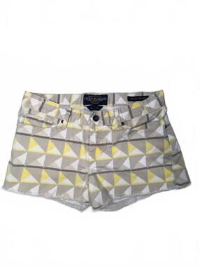 Lucky Brand Riley Shorts Size 4 Geometric Pattern Yellow Grey Raw Hem Cut Off